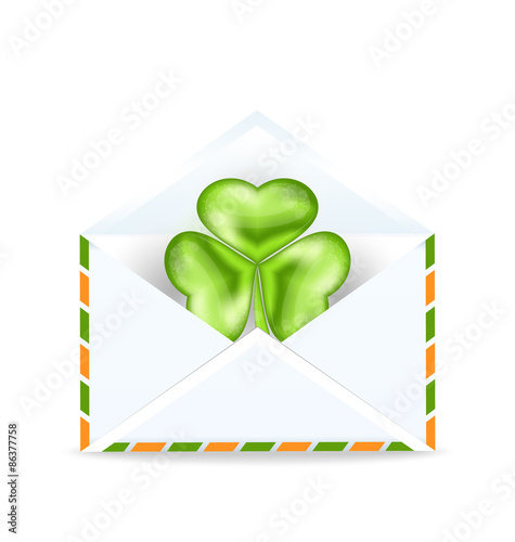 Envelope with clover isolated on white background  for St. Patri