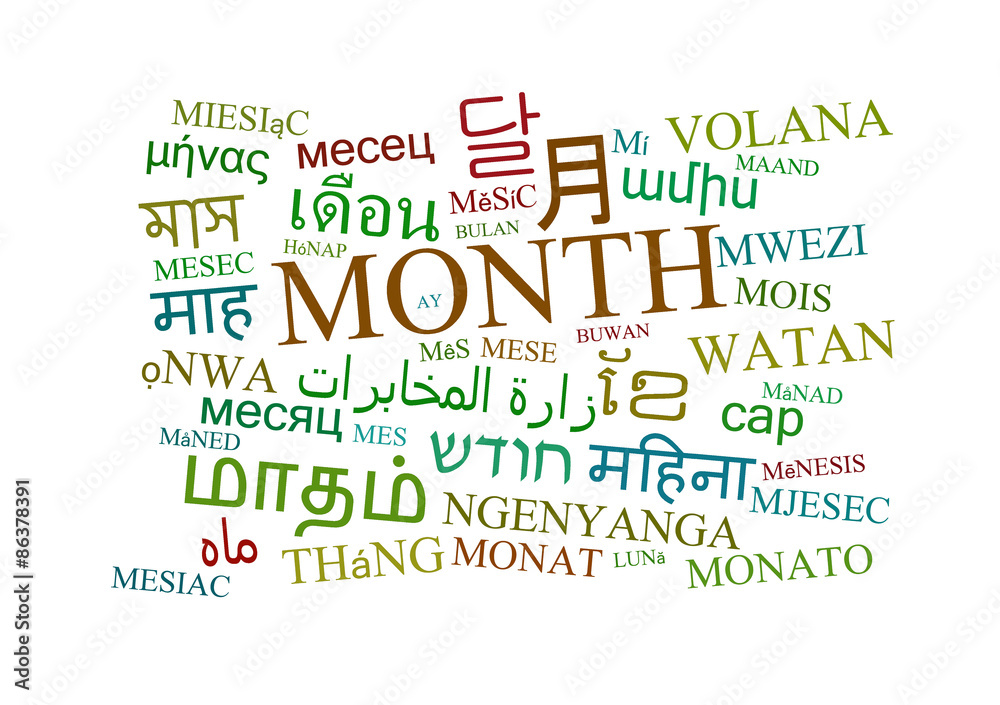 Month multilanguage wordcloud background concept