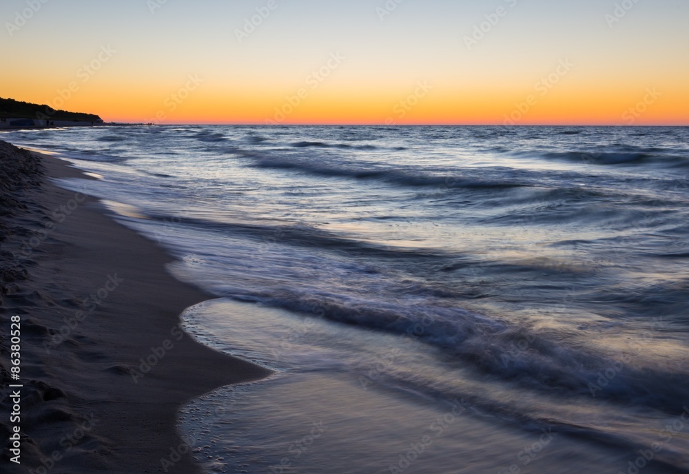 Baltic sea shore after sunset