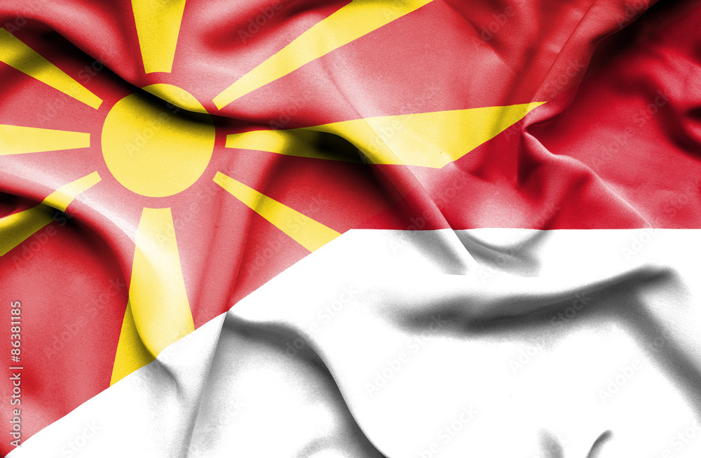 Waving flag of Indonesia and Macedonia Waving flag of Indonesia and Macedonia