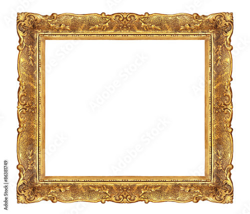 Golden elegant frame isolated on white background.