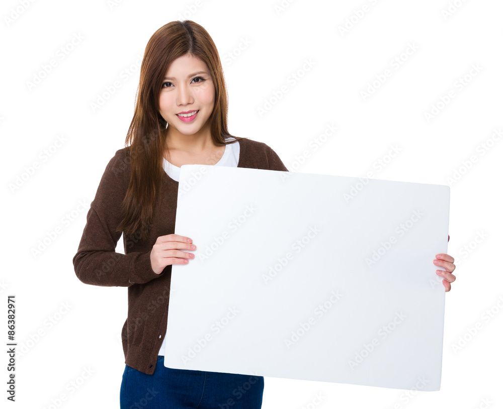 Young woman using the blank board for presentation Young woman using the blank board for presentation