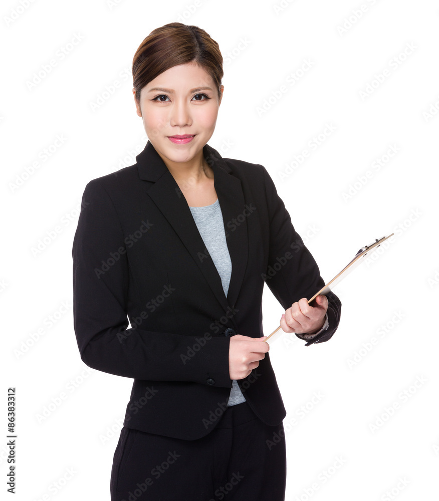 Asian businesswoman holding with clipboard Asian businesswoman holding with clipboard
