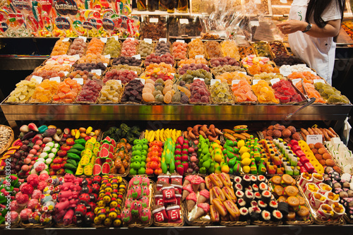 Dried fruit and biscuits in the Boqueria market