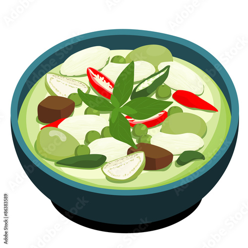 Green Chicken Curry popular Thai food vector photo