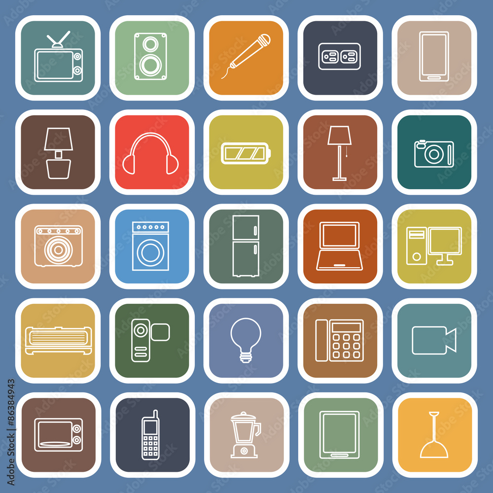 Electrical machine line flat icons on blue background Electrical machine line flat icons on blue background