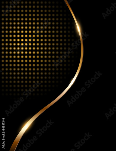 Abstract background black with gold wave and dotted pattern