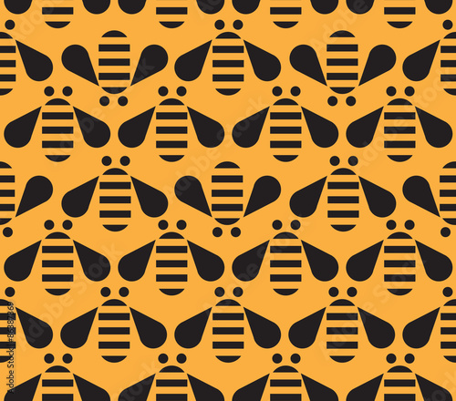 Bee seamless pattern on Yellow background