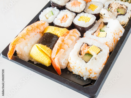 Sushi packs for supermarket in white background
