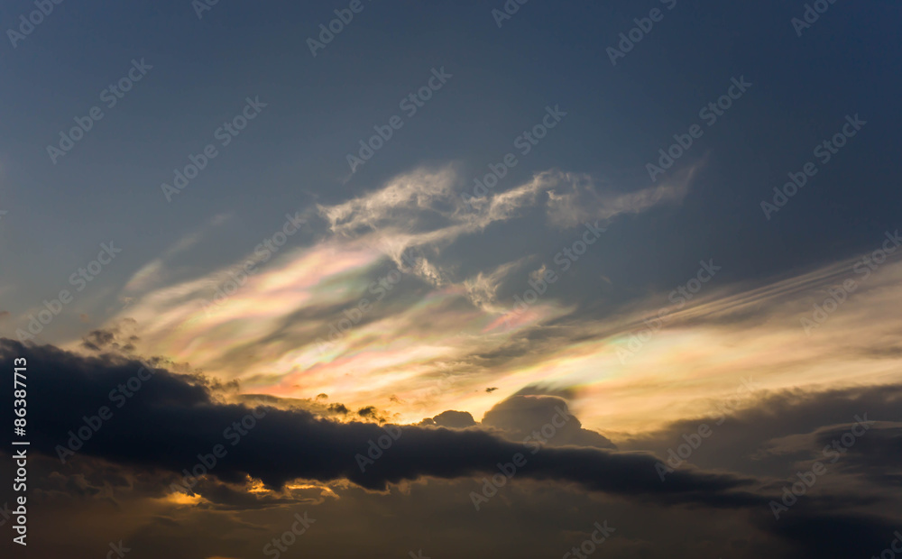 Patterns of clouds on the evening sky.