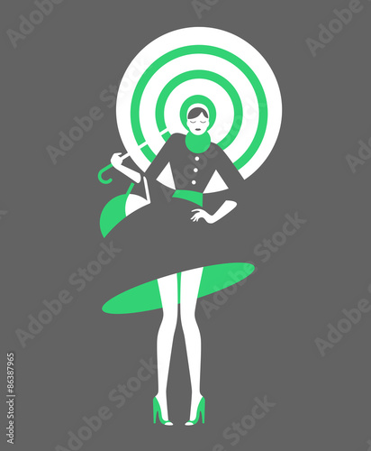 Woman with umbrella ongray background. Negative Space photo