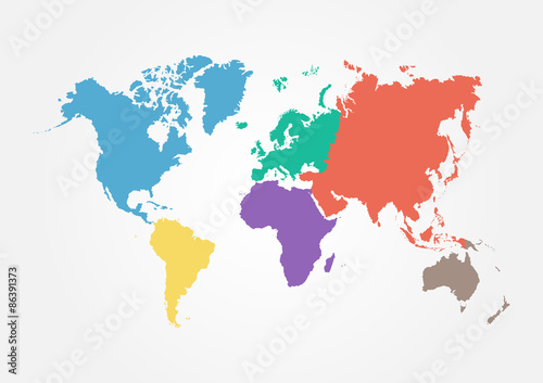Vector World map with continent in different color   flat design  