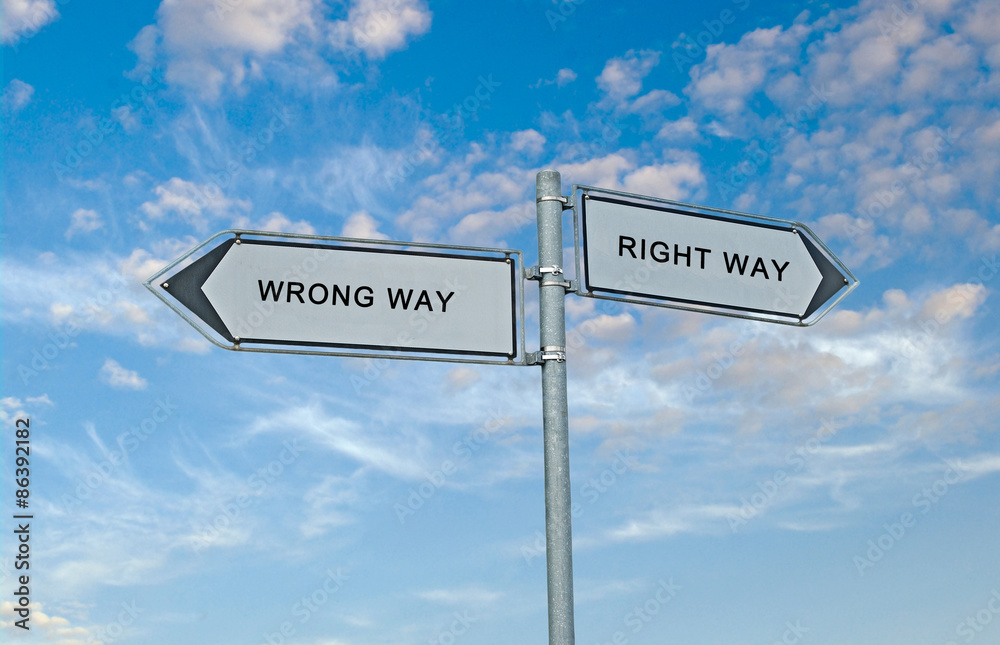 Fototapeta premium Road signs to right and wrong ways