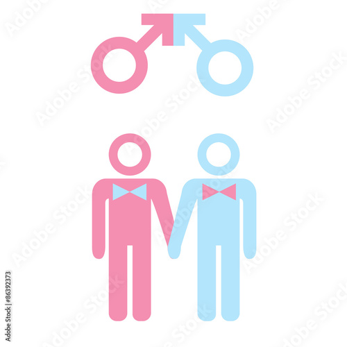 LGBT concept. Gay marriage. Icon of gay couple with male marker. Vector illustration on white background.