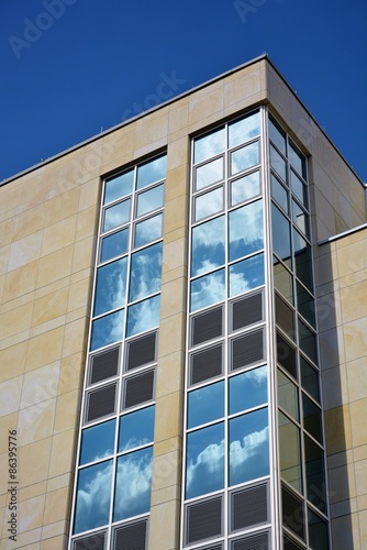 Glass facade of modern office building