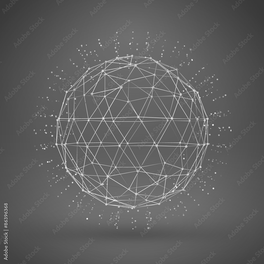 Wireframe polygonal element. 3D sphere with lines and dots Wireframe polygonal element. 3D sphere with lines and dots