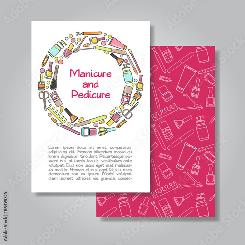 Two sides  invitation card design with manicure and pedicure illustration