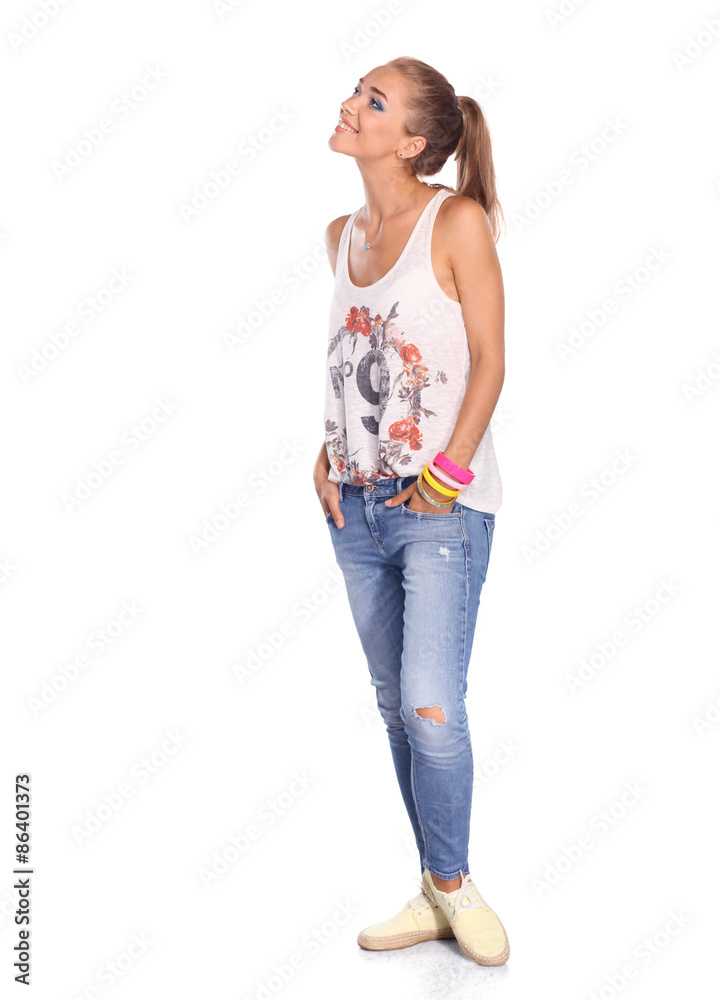 Attractive young woman full length portrait isolated on white Attractive young woman full length portrait isolated on white