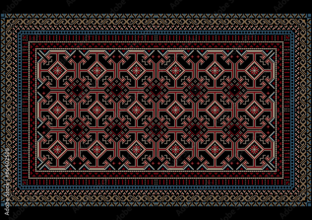 Motley luxurious oriental carpet with original pattern on a black background
