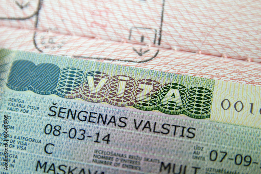 Fototapeta premium Schengen visa in passport 