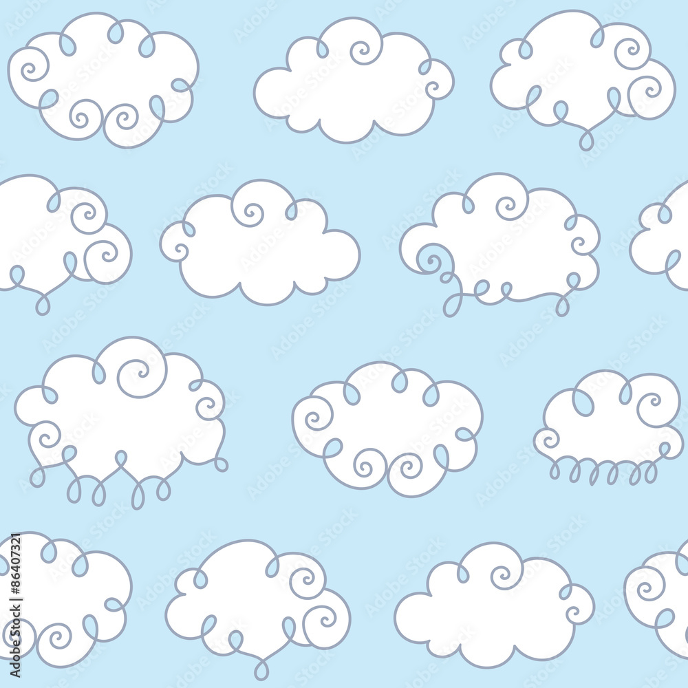 Abstract hand drawn cloud sky background. Doodle frames set. Vector seamless pattern.