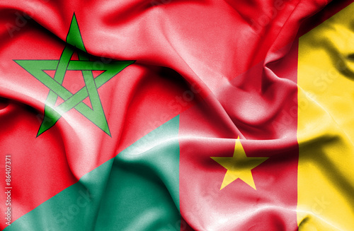 Waving flag of Cameroon and Morocco