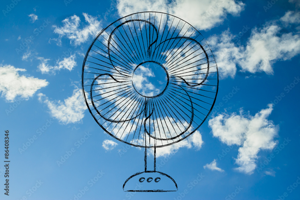 funny electric fan illustration, keep cool and stay fresh in the