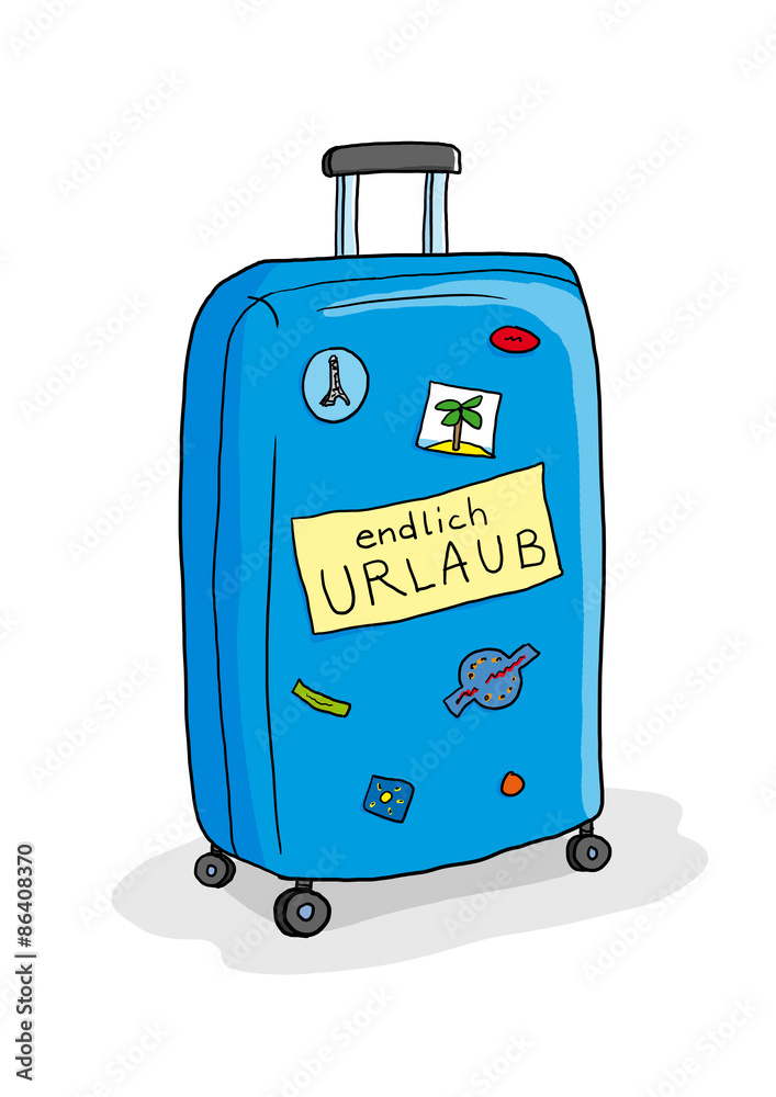 Koffer blau - endlich Urlaub – Stock-Illustration | Adobe Stock