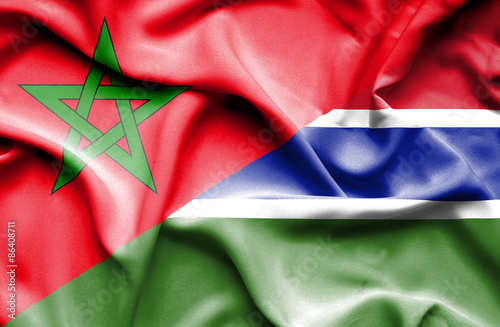 Waving flag of Gambia and Morocco
