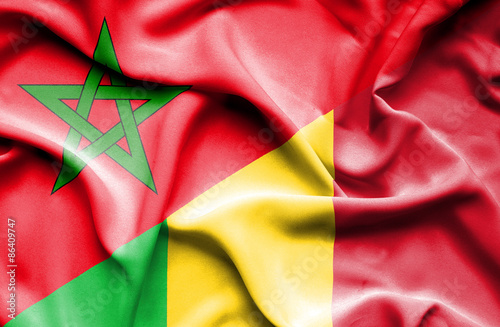 Waving flag of Mali and Morocco