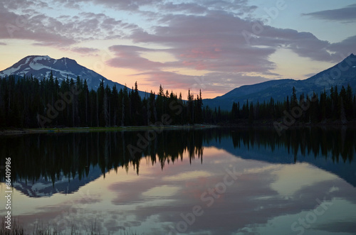 South sister reflects over Sparks lake at sunset