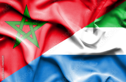 Waving flag of Sierra Leone and Morocco