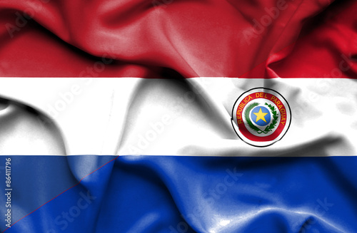 Waving flag of Paraguay and