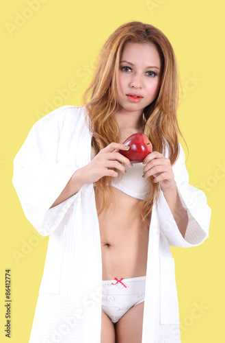 woman and apple
