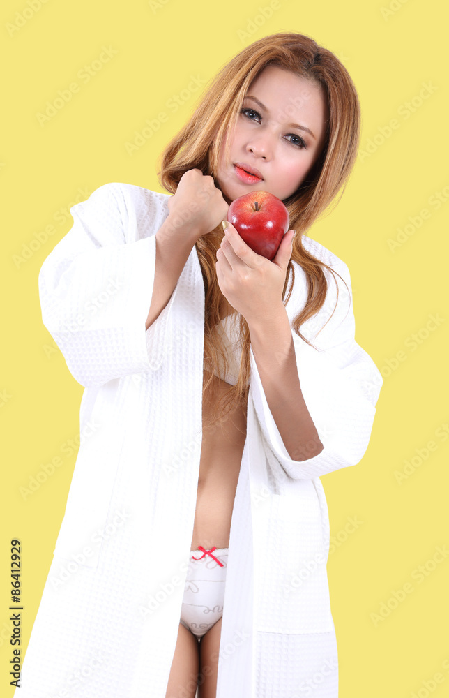 woman and apple woman and apple