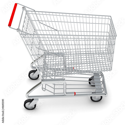 Shopping cart on white, close-up view