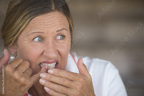 Woman painful toothache portrait