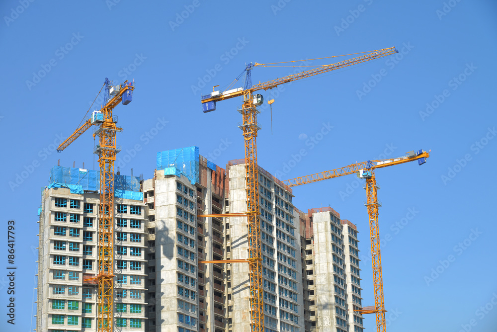 High Rise Buildings Under Construction With Tower Cranes