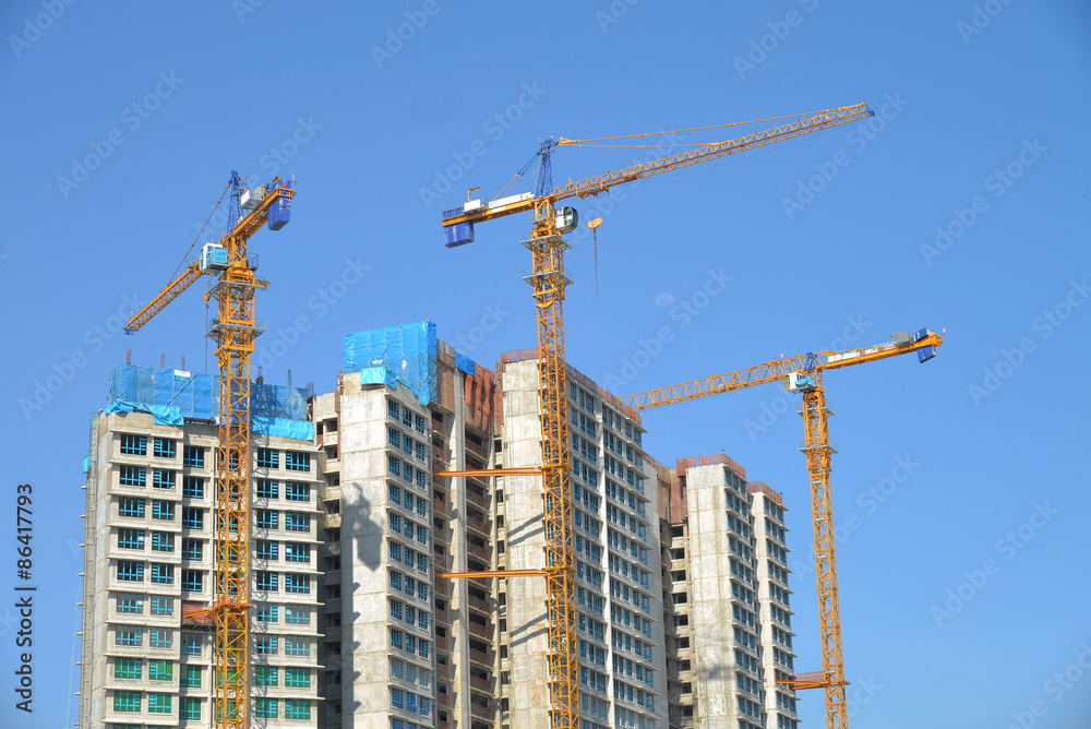 High Rise Buildings Under Construction With Tower Cranes High Rise Buildings Under Construction With Tower Cranes
