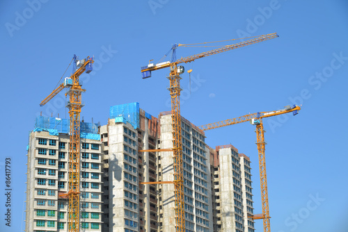 High Rise Buildings Under Construction With Tower Cranes