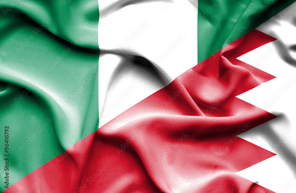 Waving flag of Bahrain and Nigeria Waving flag of Bahrain and Nigeria