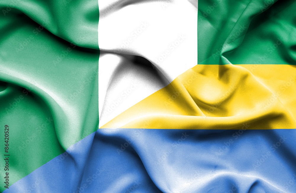 Waving flag of Gabon and Nigeria