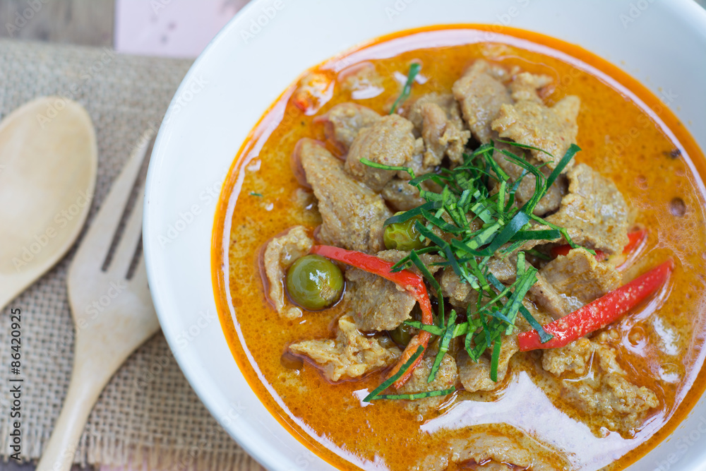 savory curry with pork (Thai food name Panang) savory curry with pork (Thai food name Panang)