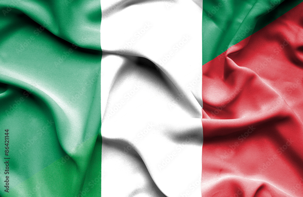 Waving flag of Italy and Nigeria