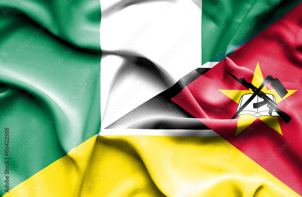 Waving flag of Mozambique and Nigeria