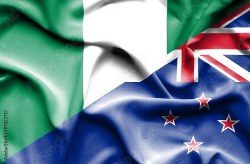 Waving flag of New Zealand and Nigeria