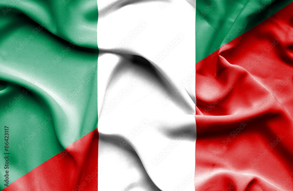 Obraz premium Waving flag of Peru and Nigeria