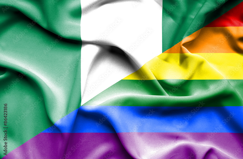 Obraz premium Waving flag of Pride and Nigeria