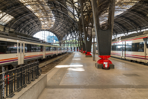 Trains at the platform Estacion de Francia in Barcelona on July 01, 2015. The Estació de França is the second busiest railway station of the city after Barcelona-Sants photo