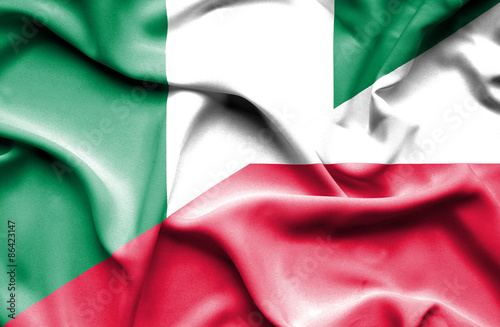 Waving flag of Poland and Nigeria